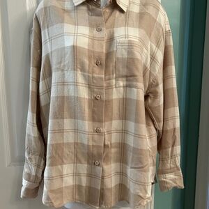 NWT Z-Supply Plaid Button-Up Shirt in Beige and Cream